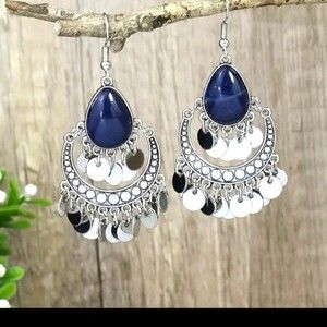 Blue Stone Sexy Earrings Geometric Shape Dangle Earrings Rhinestone Gift